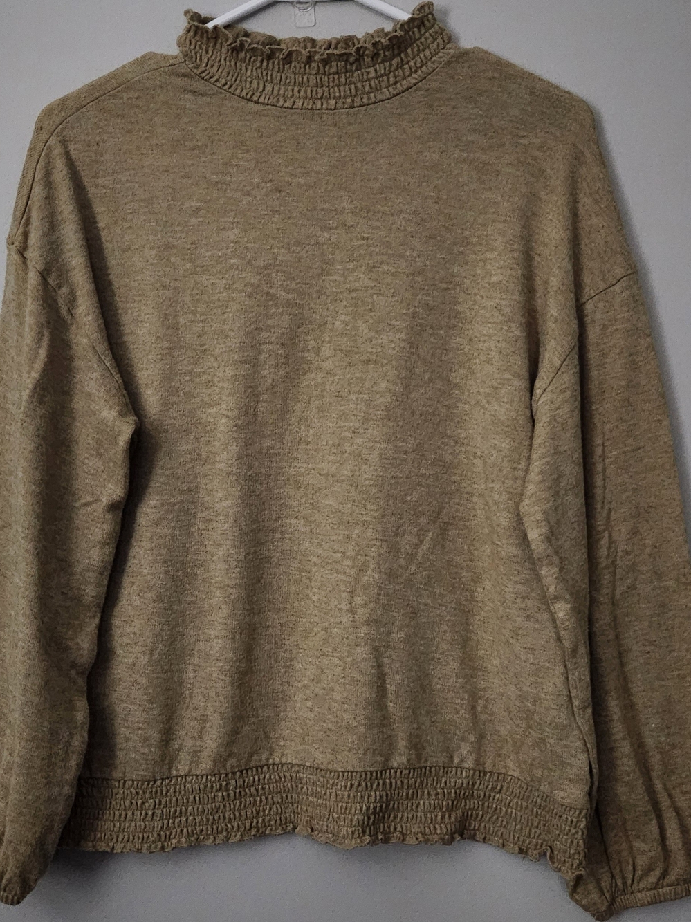 A New Day Women's Large Long Sleeve Smocked Pullover Top Tan